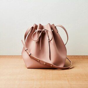 Kayla + Ava Vegan Leather Bow Tie Bucket Bag in Dusty Rose